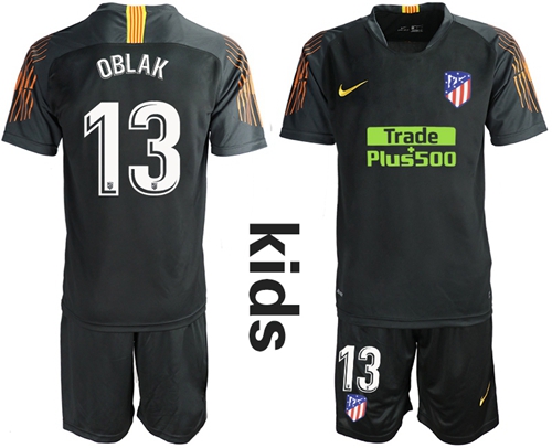 Atletico Madrid #13 Oblak Black Goalkeeper Kid Soccer Club Jersey